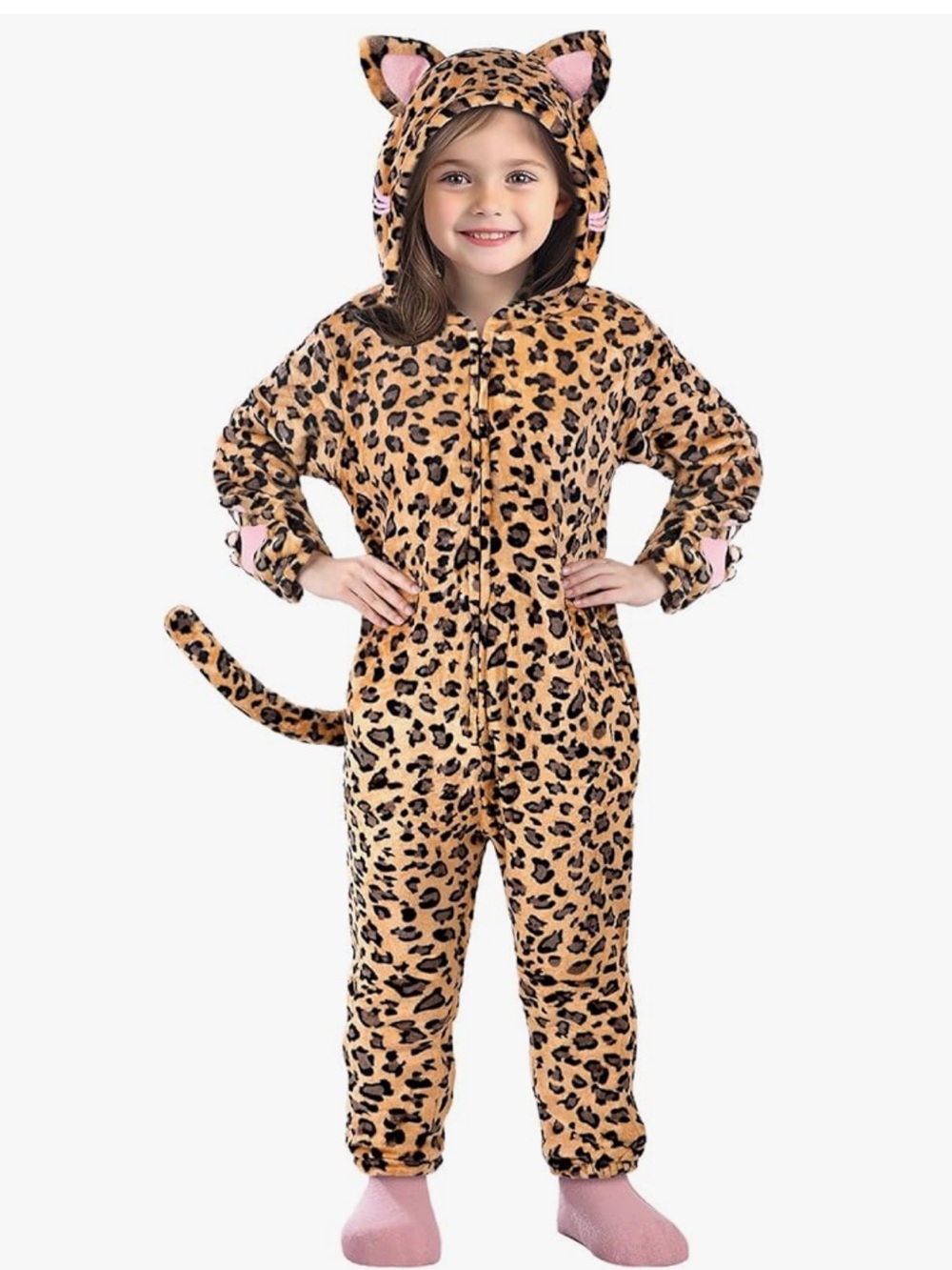 NWOT Leopard Cheetah Plush Hooded Onesie Pajamas Costume